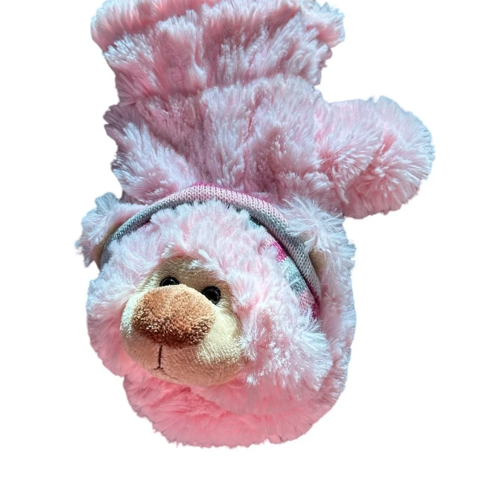 Pink Plush Bear Kids Mittens with Connecting Cord